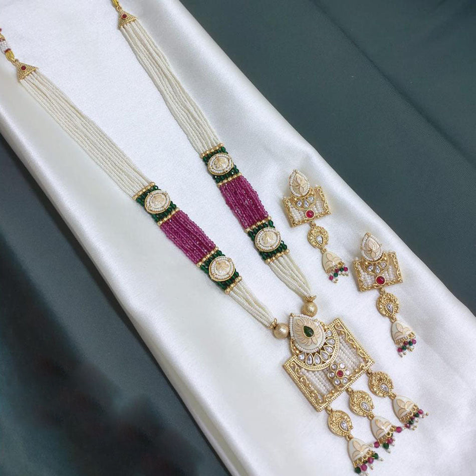 Meenakari Long Necklace in Gold Plated with Crystal Stones | Bridal Jewellery India
