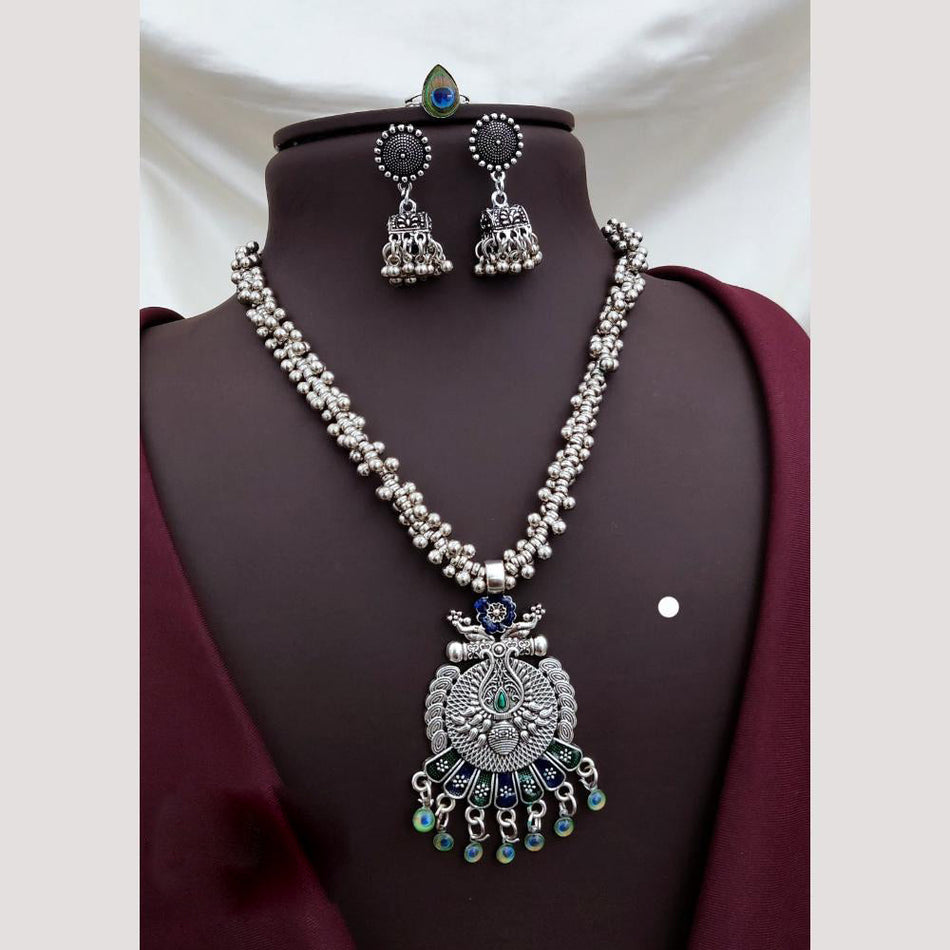 Graceful Pearl Necklace in Oxidised Silver | Bridal Jewellery India