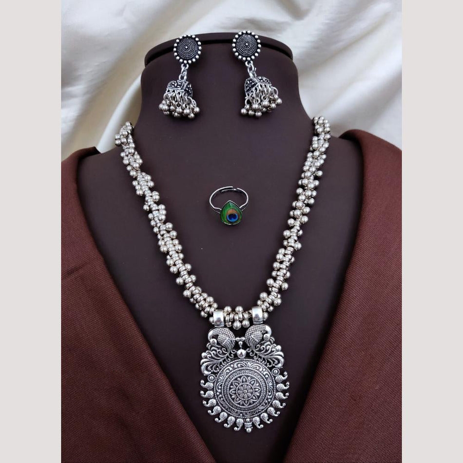 Graceful Oxidised Pearl Necklace Set | Bridal Jewellery India
