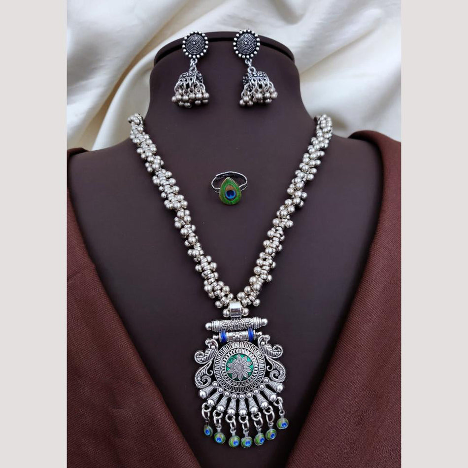 Graceful Oxidised Pearl Necklace Set | Bridal Jewellery India