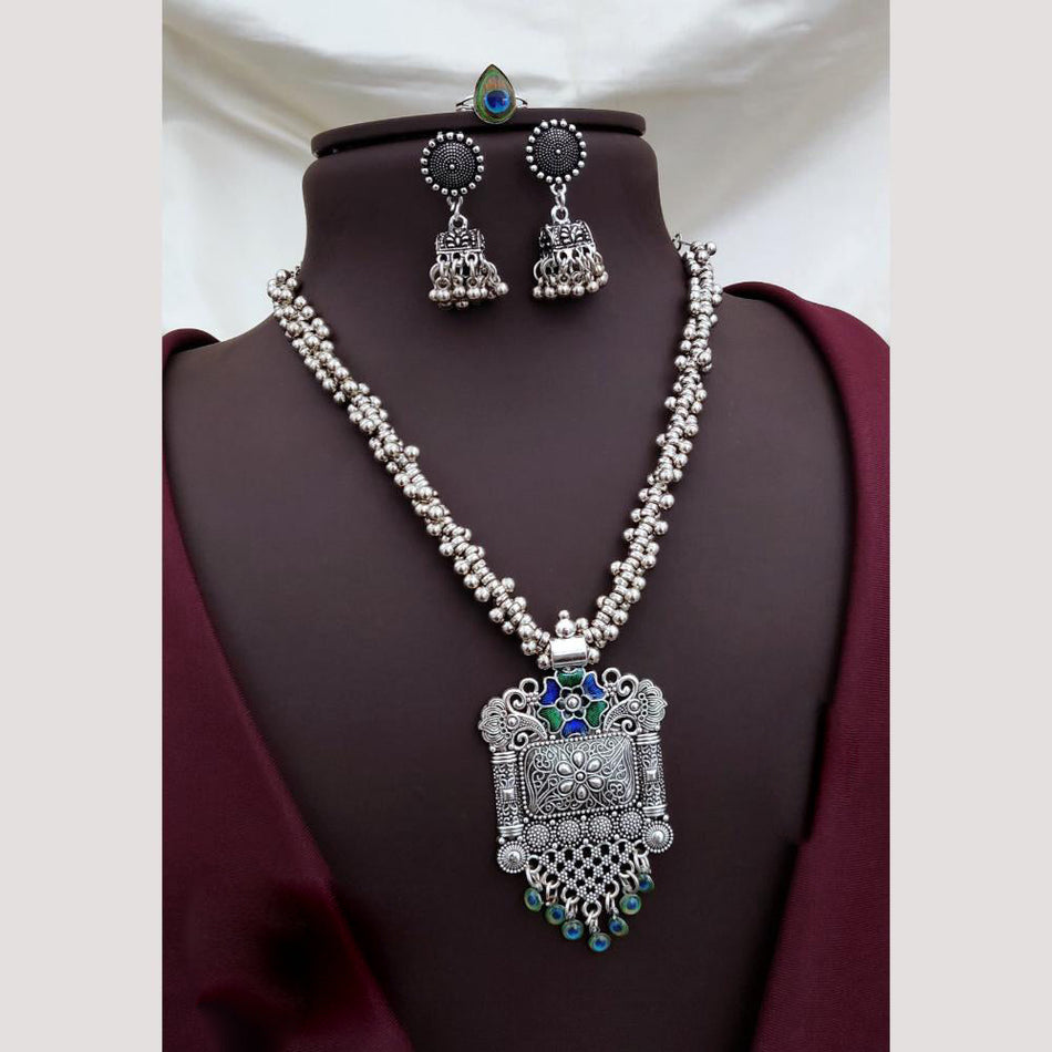 Graceful Oxidised Pearl Necklace Set | Bridal Jewellery India