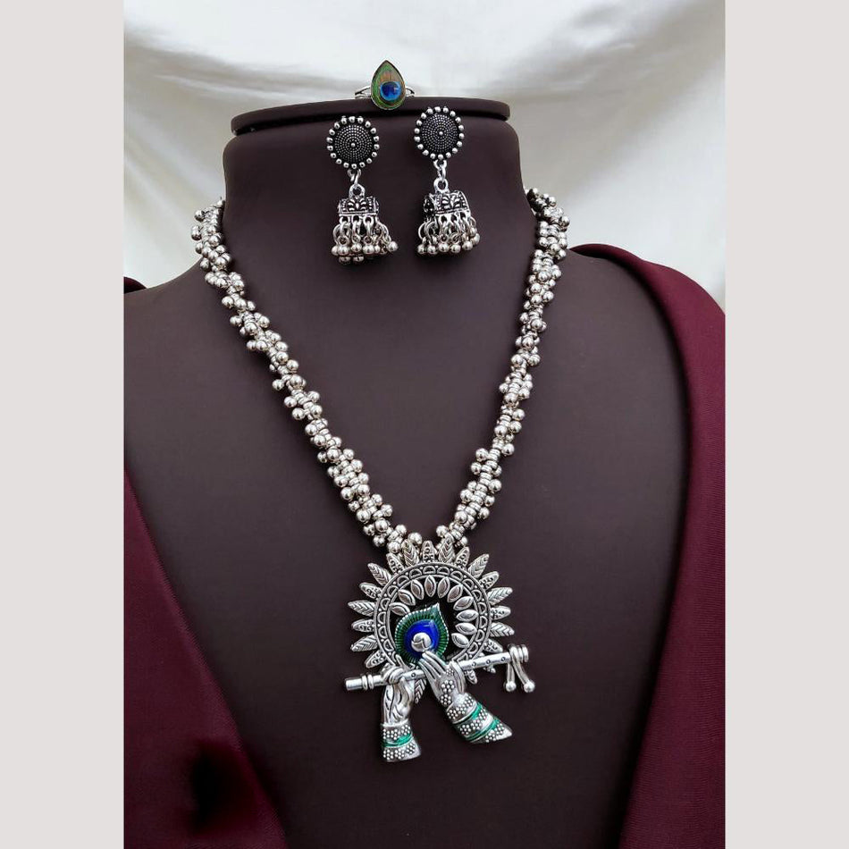Graceful Pearl Necklace in Oxidised Silver | Bridal Jewellery India