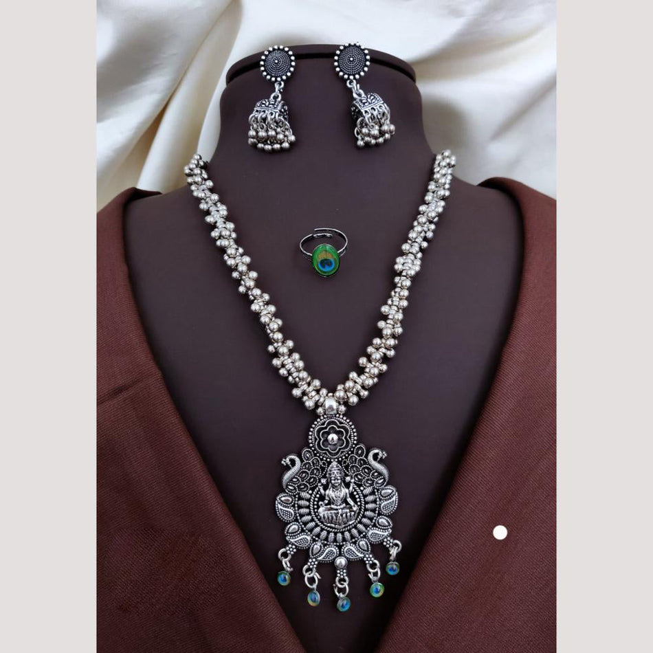 Graceful Oxidised Pearl Temple Necklace | Bridal Jewellery India