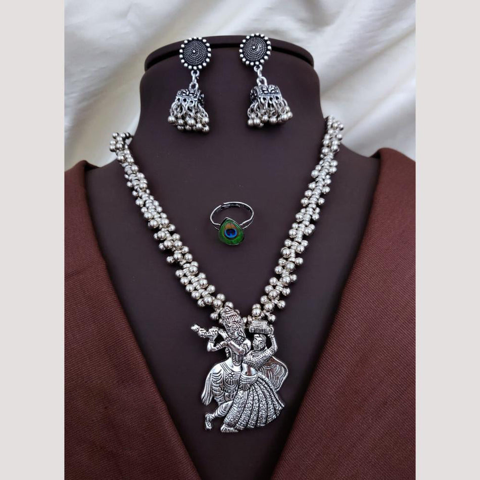 Oxidised Plated Pearl Temple Necklace Set | Bridal Jewellery India