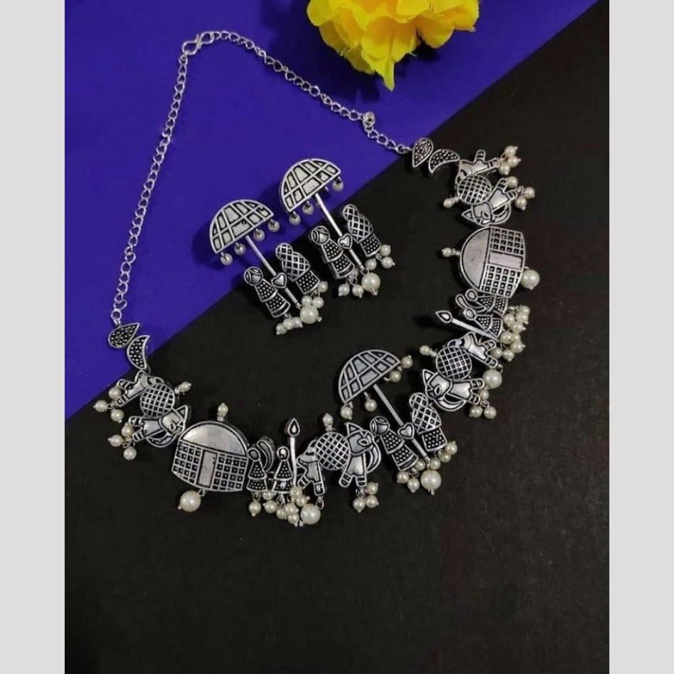 Oxidised Pearl Necklace Set for Bridal | Bridal Jewellery India