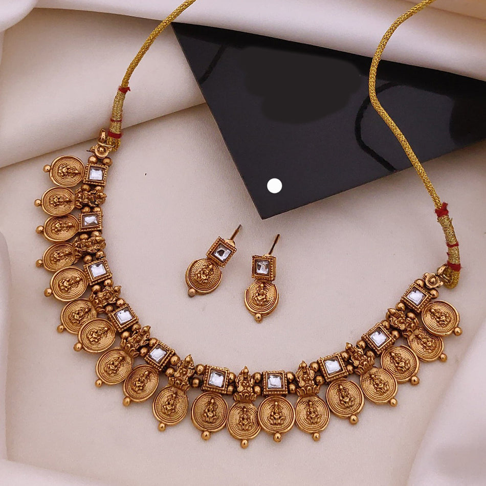 Divine Grace Temple Necklace in Gold Plated | Bridal Jewellery India