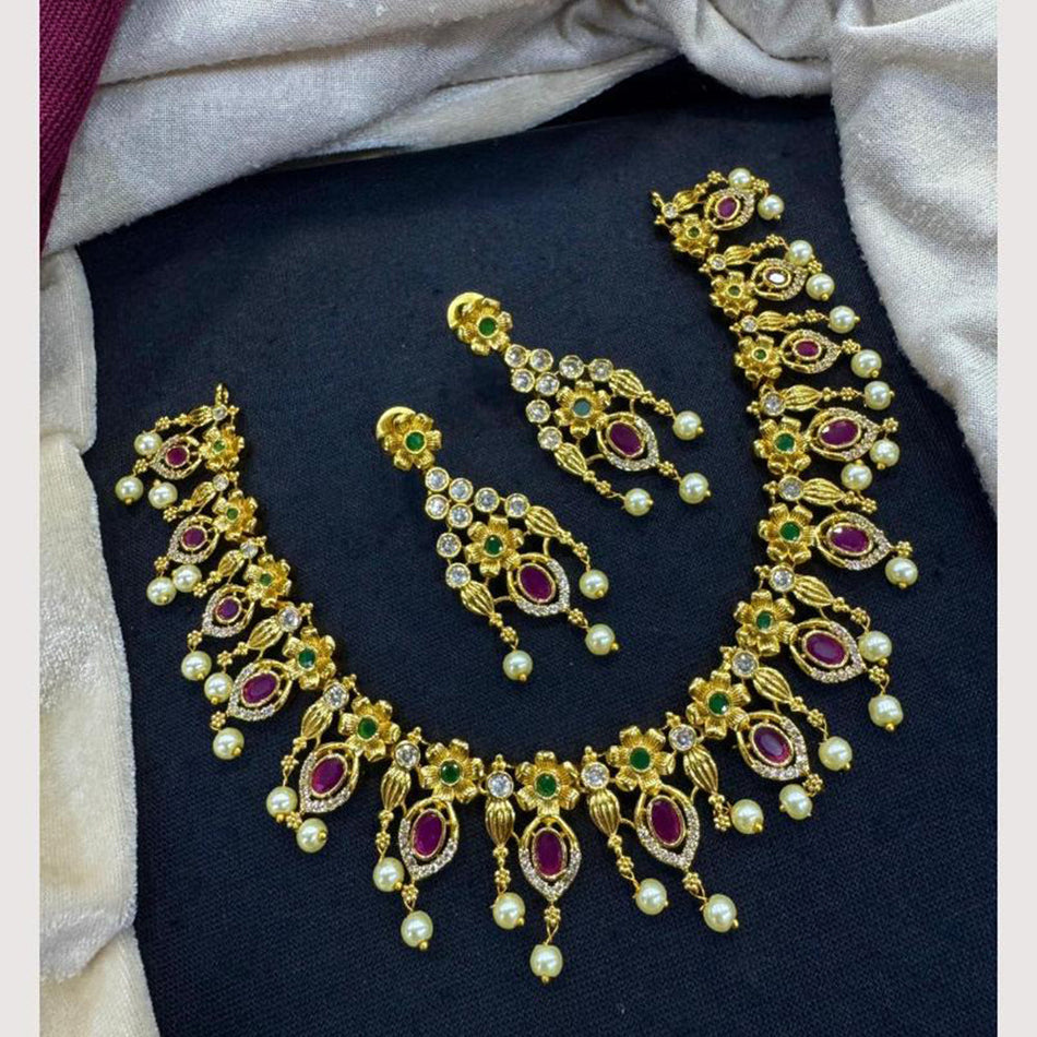 Designer Austrian Pearls in Gold Plated Necklace | Bridal Jewellery India