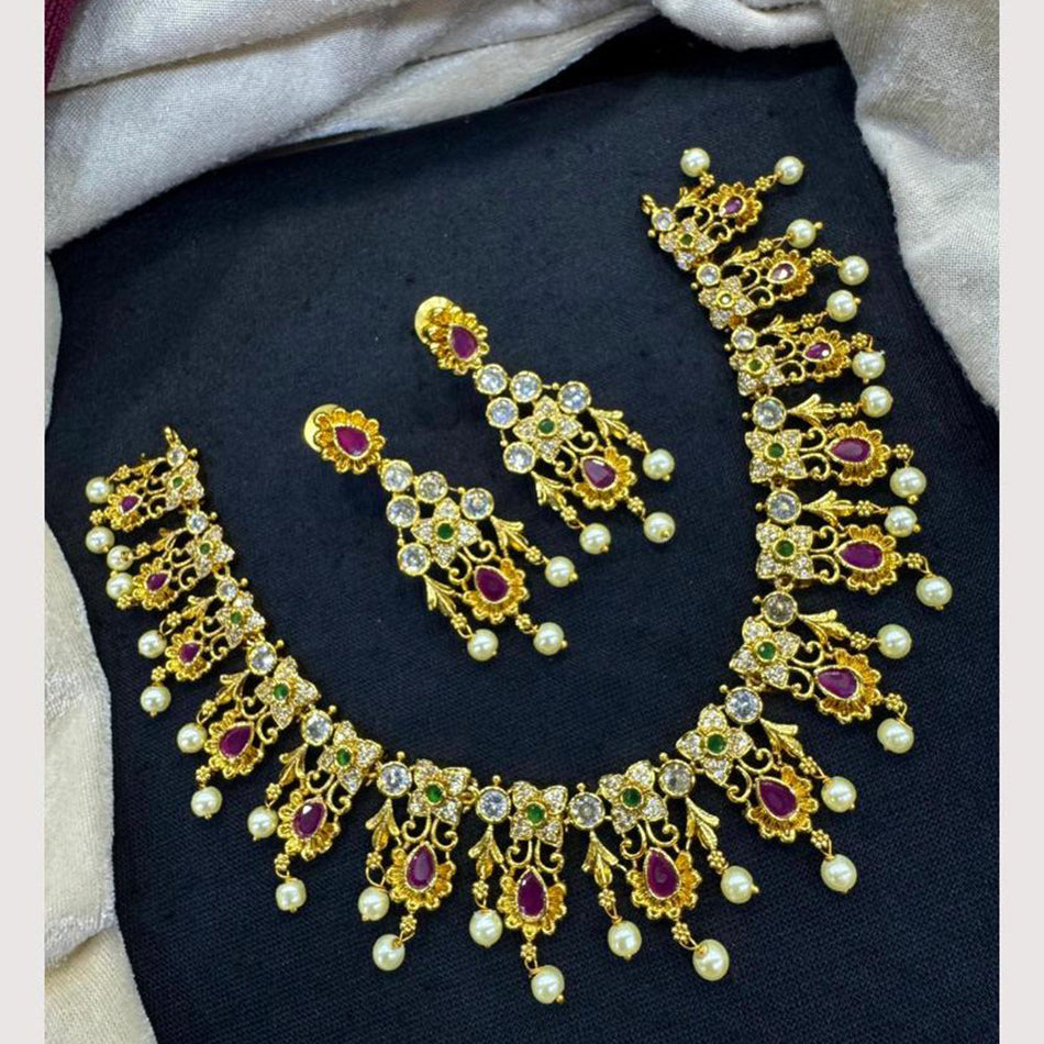 Designer Austrian Pearl Necklace in Silver | Bridal Jewellery India