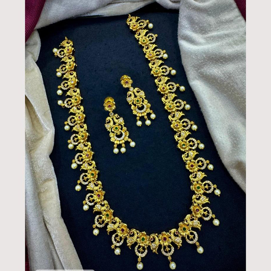Modern Rose Gold Plated Long Necklace with Australian Stones | Bridal Jewellery India