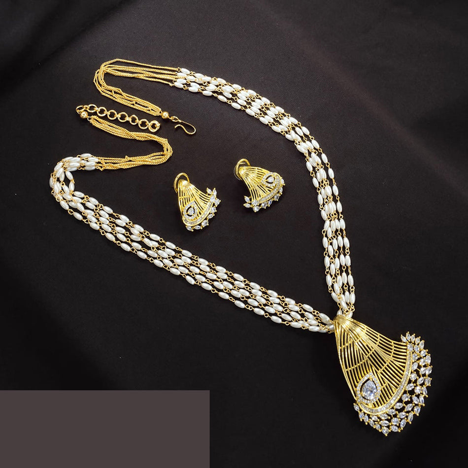 Regal Pearls Necklace in Austrian Gold Plated | Bridal Jewellery India