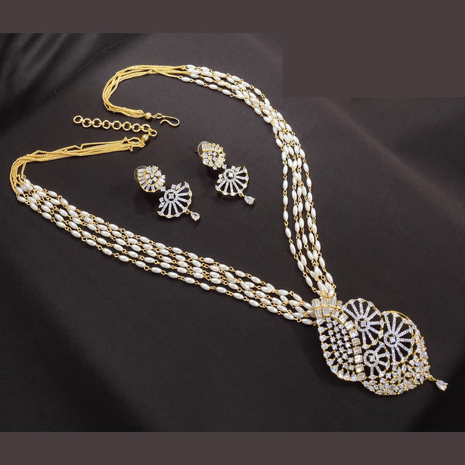 Regal Elegance Pearls Necklace in Austrian Gold Plated | Bridal Jewellery India