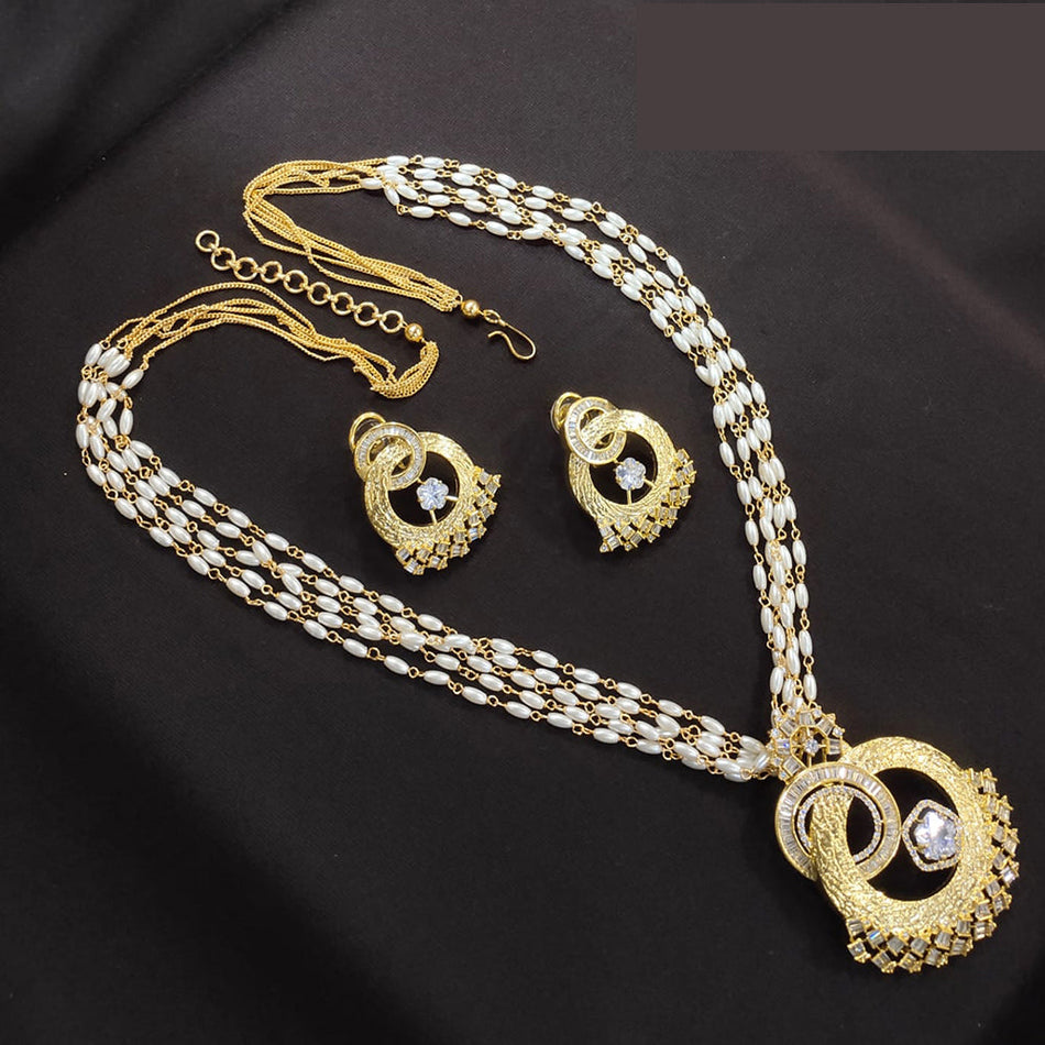 Regal Elegance Austrian Pearls in Gold Plated Necklace Set | Bridal Jewellery India