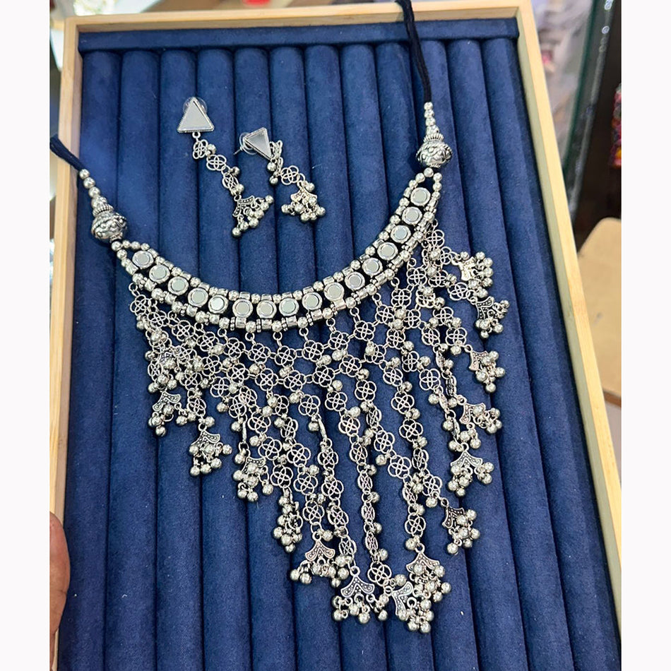 Ethnic Glow Choker in Oxidised Silver | Bridal Jewellery India