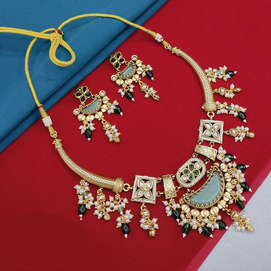 Kundan Necklace in Gold Plated with Pearls | Bridal Jewellery India