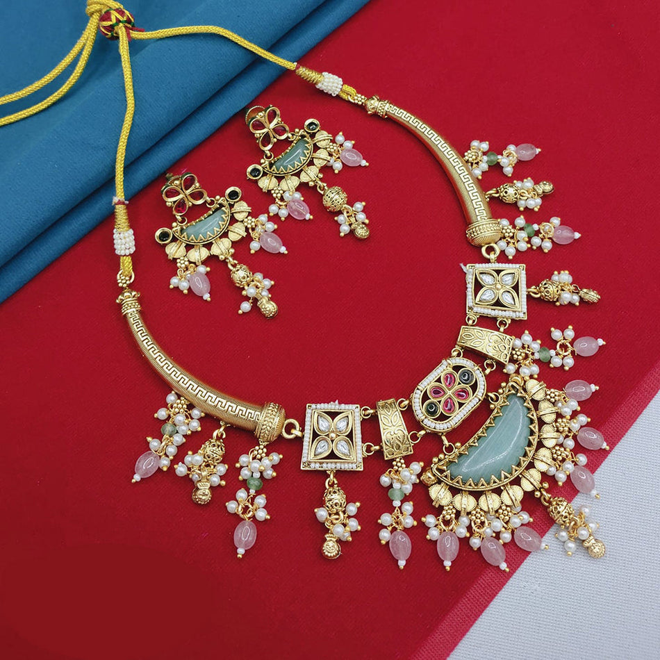 Kundan Necklace in Gold Plated with Pearls | Bridal Jewellery India