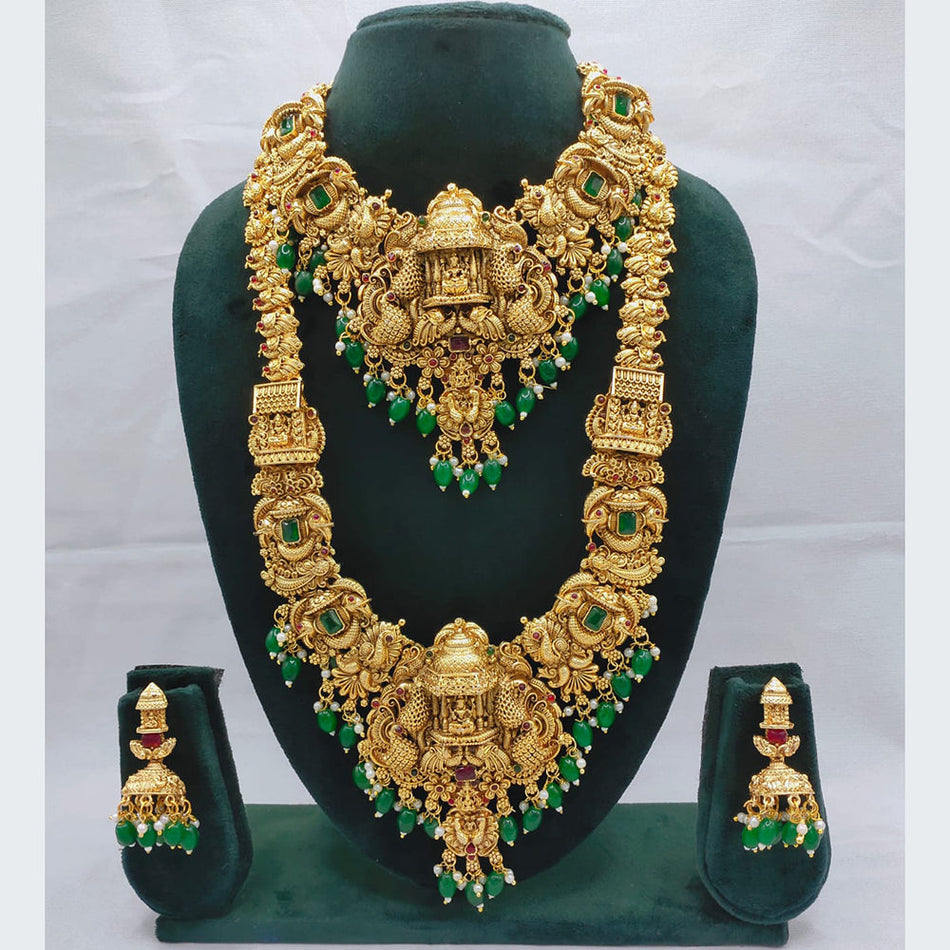 Laxmi Temple Double Necklace in Sterling Silver | Bridal Jewellery India