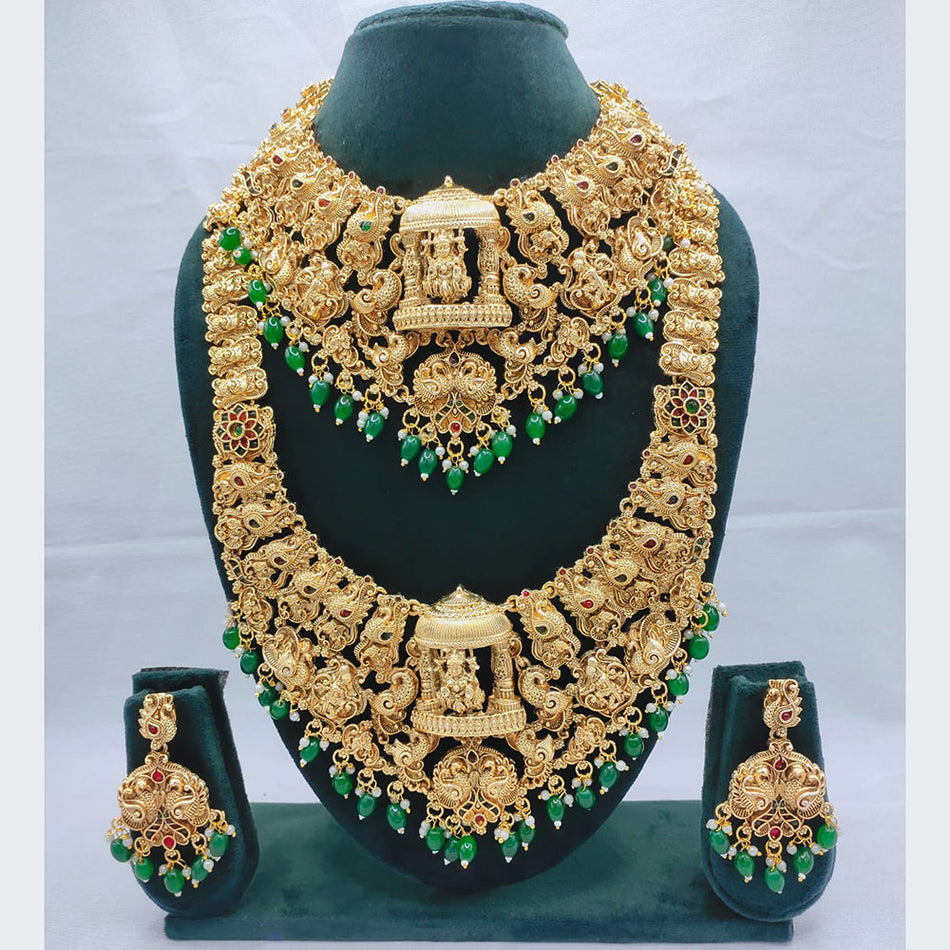 Heavy Temple Necklace in  Gold Plated | Bridal Jewellery India
