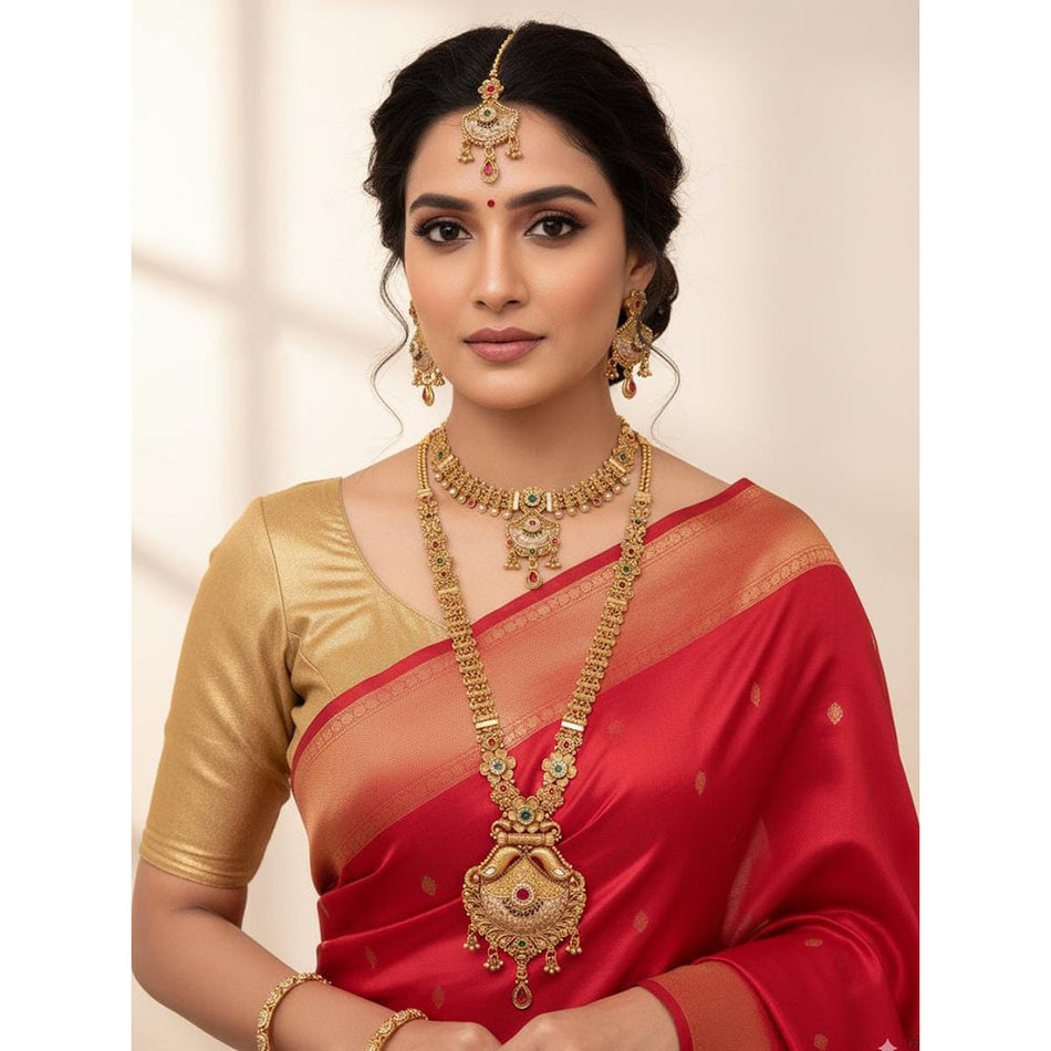 Dazzling Pota Stone Necklace in Gold Plated | Bridal Jewellery India