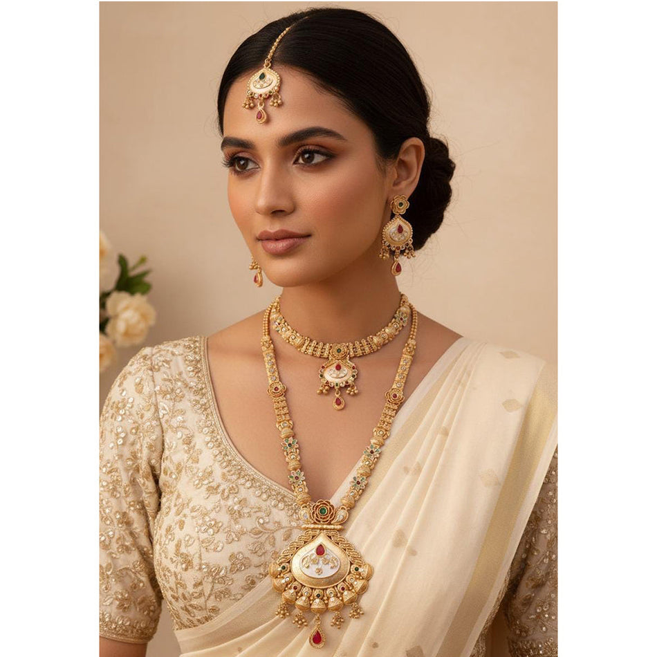 Pota Stone Necklace in Gold Plated for Occasion Wear | Bridal Jewellery India