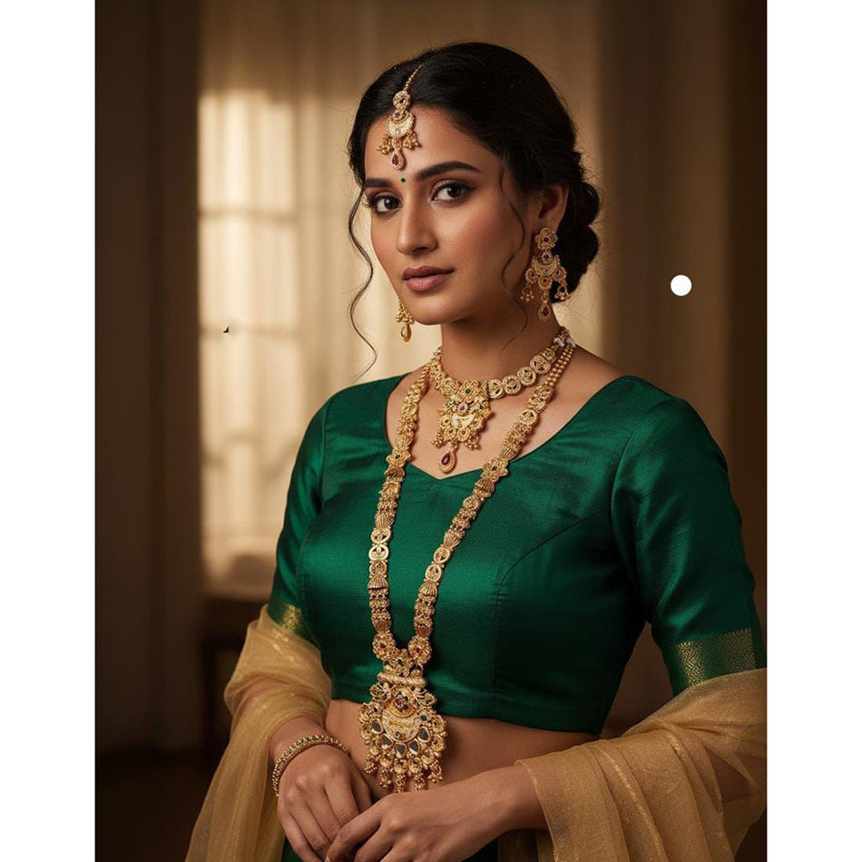 Pota Stone Double Necklace in Gold Plated | Bridal Jewellery India