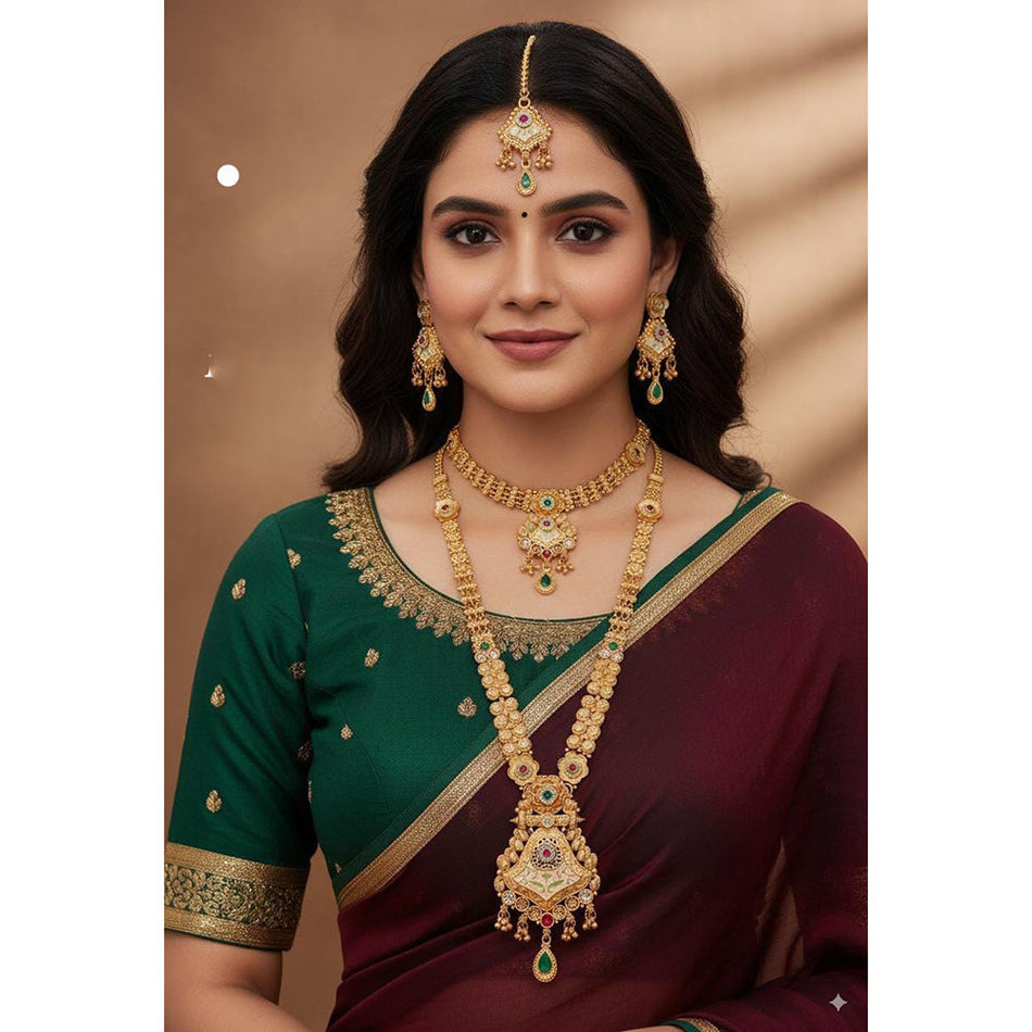 Meenakari Maang Tikka in Gold Tone | Bridal Jewellery India