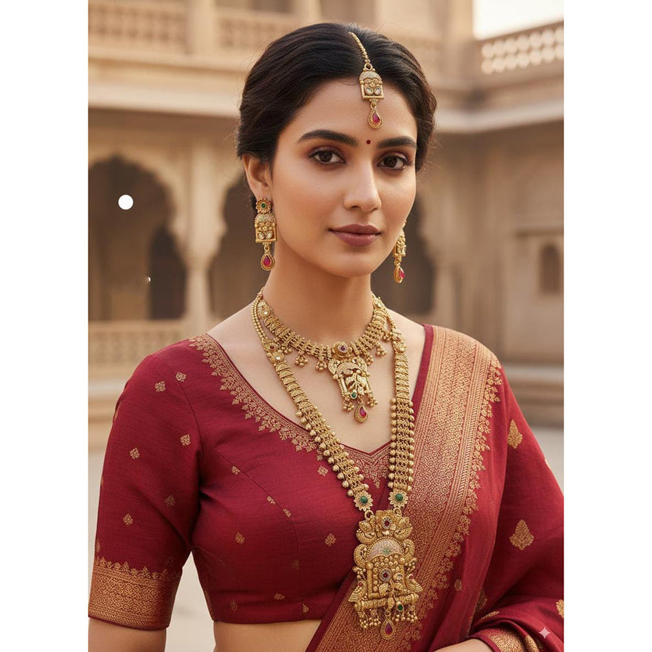 Meenakari Double Necklace in Oxidised Silver | Bridal Jewellery India