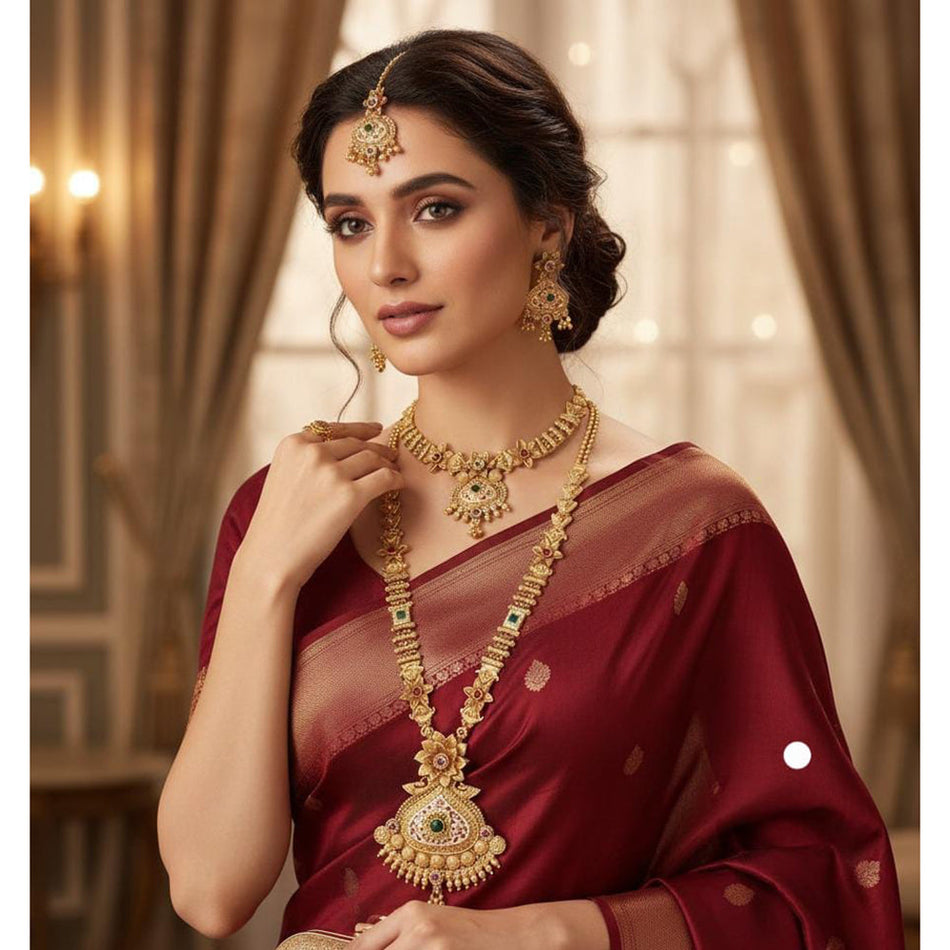 Pota Stone Necklace in Rose Gold Plated | Bridal Jewellery India