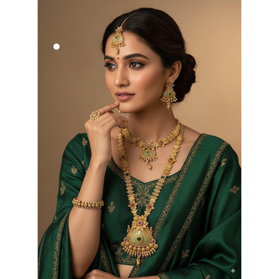 Ethnic Charm Gold Plated Necklace Set | Bridal Jewellery India