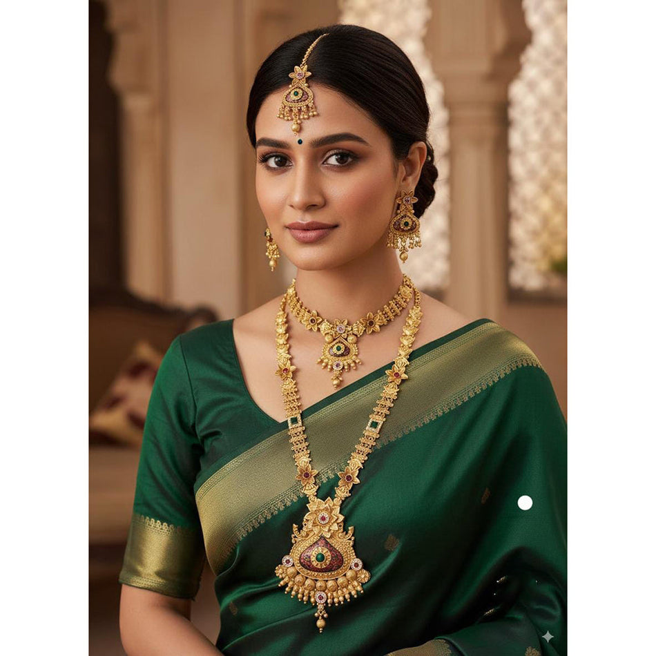 Meenakari Double Necklace in Sterling Silver | Bridal Jewellery India