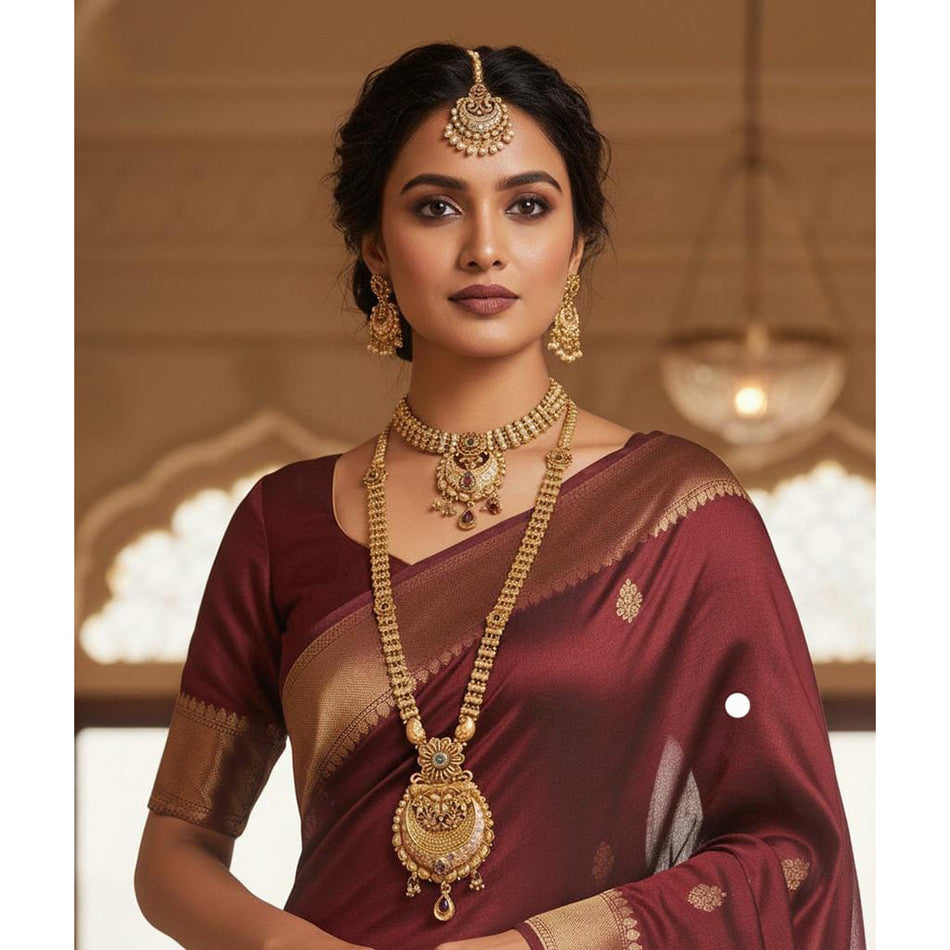 Dazzling Pota Stone Necklace in Gold Plated | Bridal Jewellery India