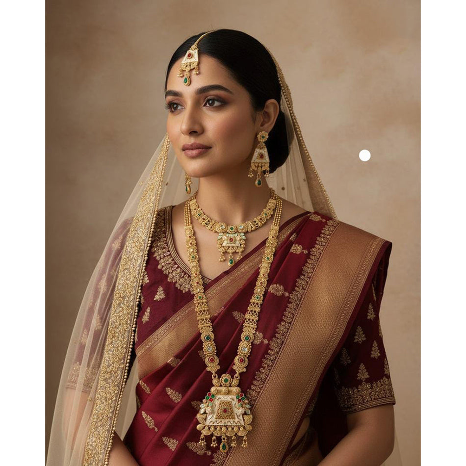 Meenakari Double Necklace in Sterling Silver | Bridal Jewellery India