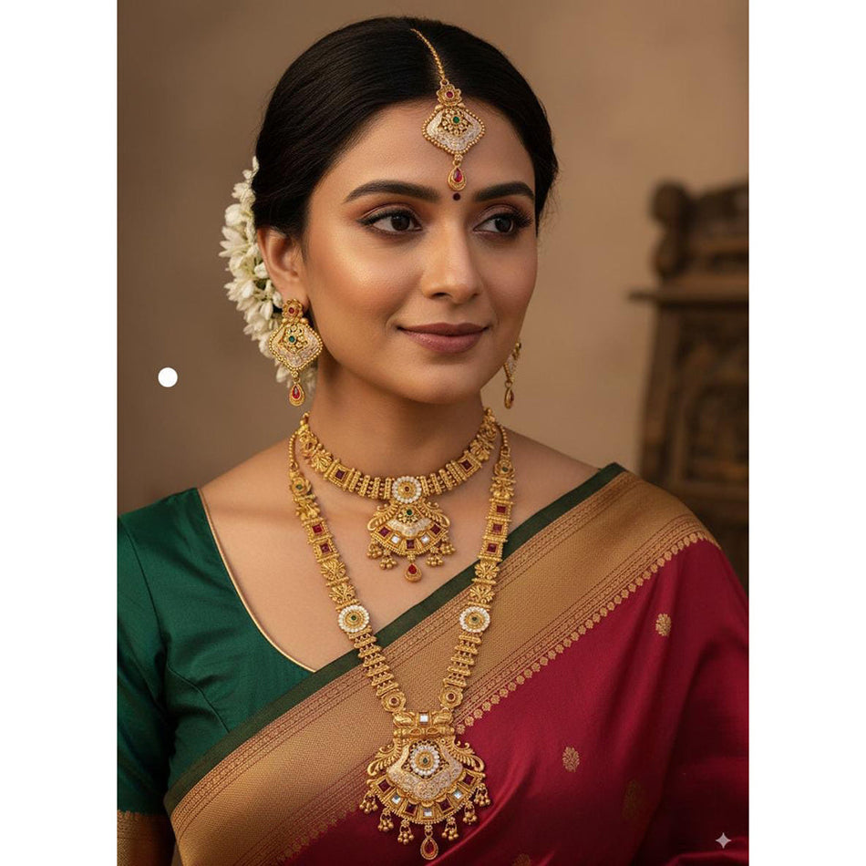 Pota Stone Necklace in Gold Tone | Bridal Jewellery India