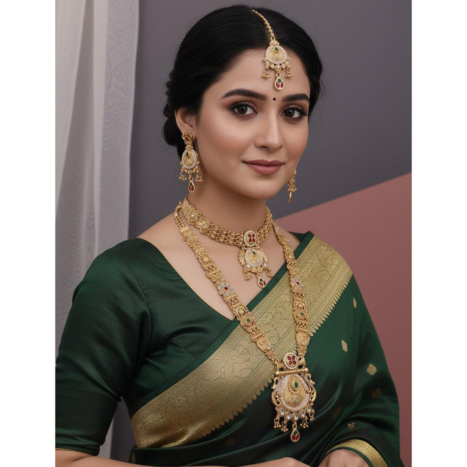 Ethnic Silver Necklace with Pota Stones and Meenakari细节 | Bridal Jewellery India