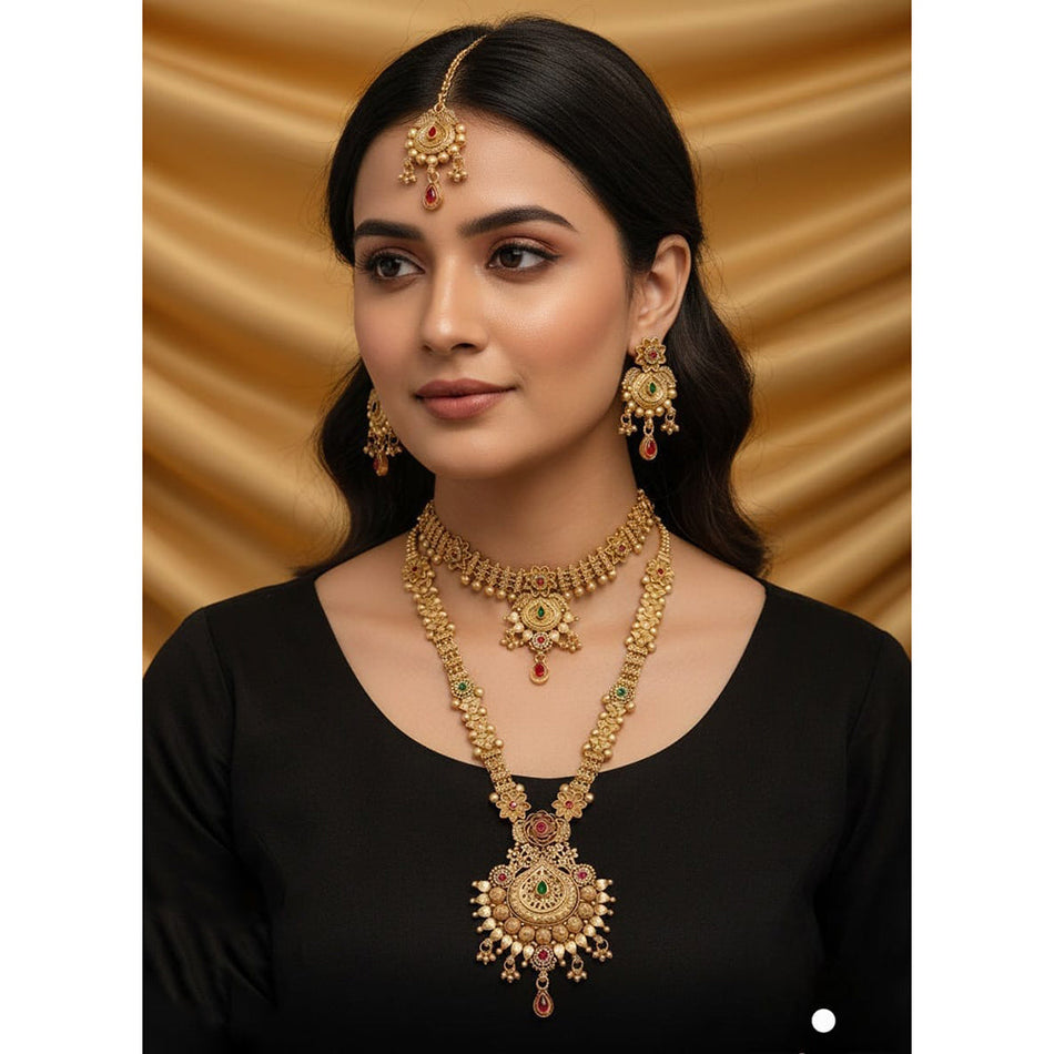 Pota Stone Necklace in Gold Tone | Bridal Jewellery India