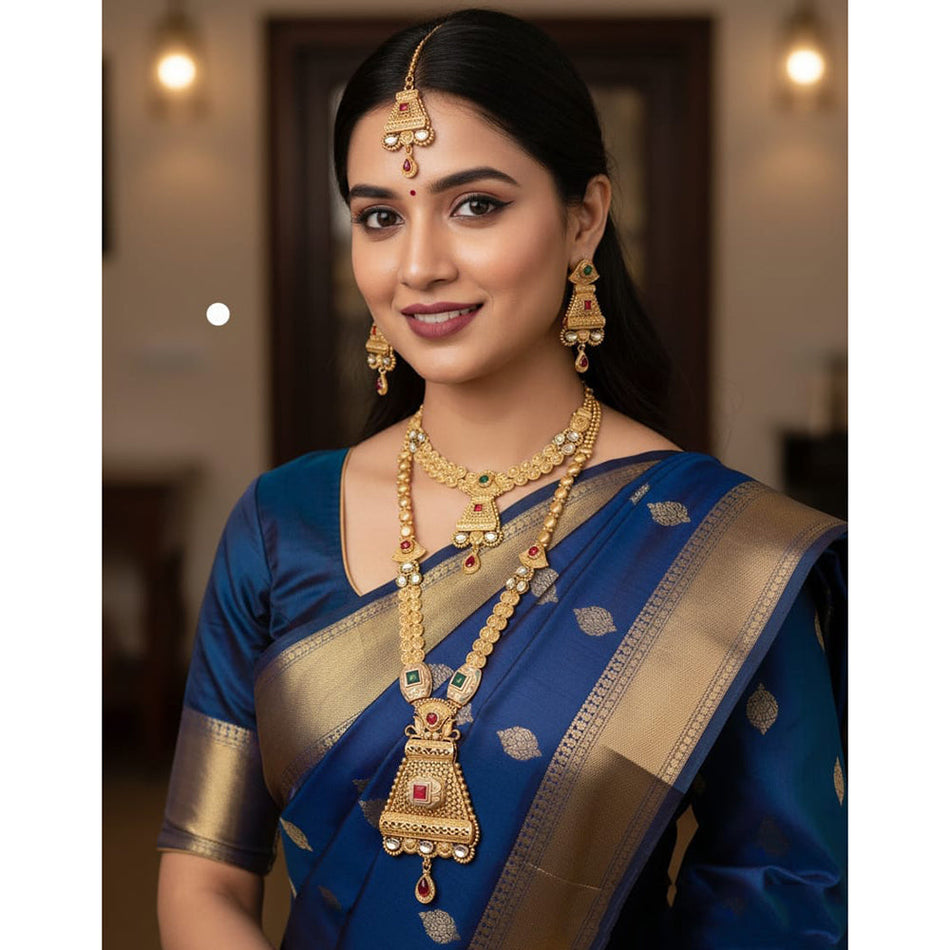 Double Necklace Set in 18K Gold Plated | Bridal Jewellery India