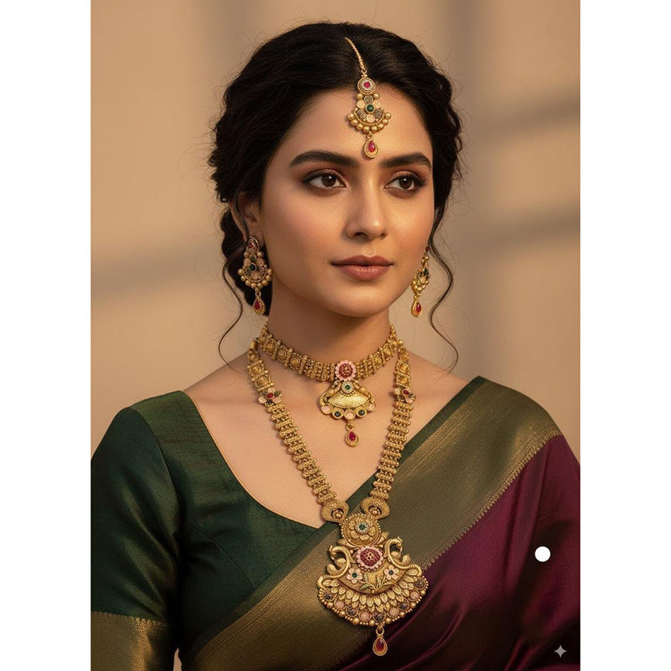Meenakari Double Necklace in Sterling Silver | Bridal Jewellery India