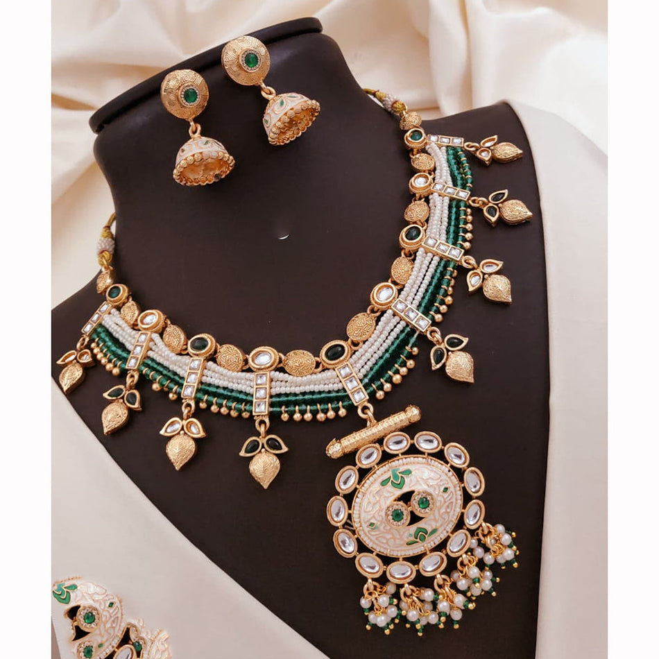 Kundan Necklace in White Gold Plated for Bridal | Bridal Jewellery India