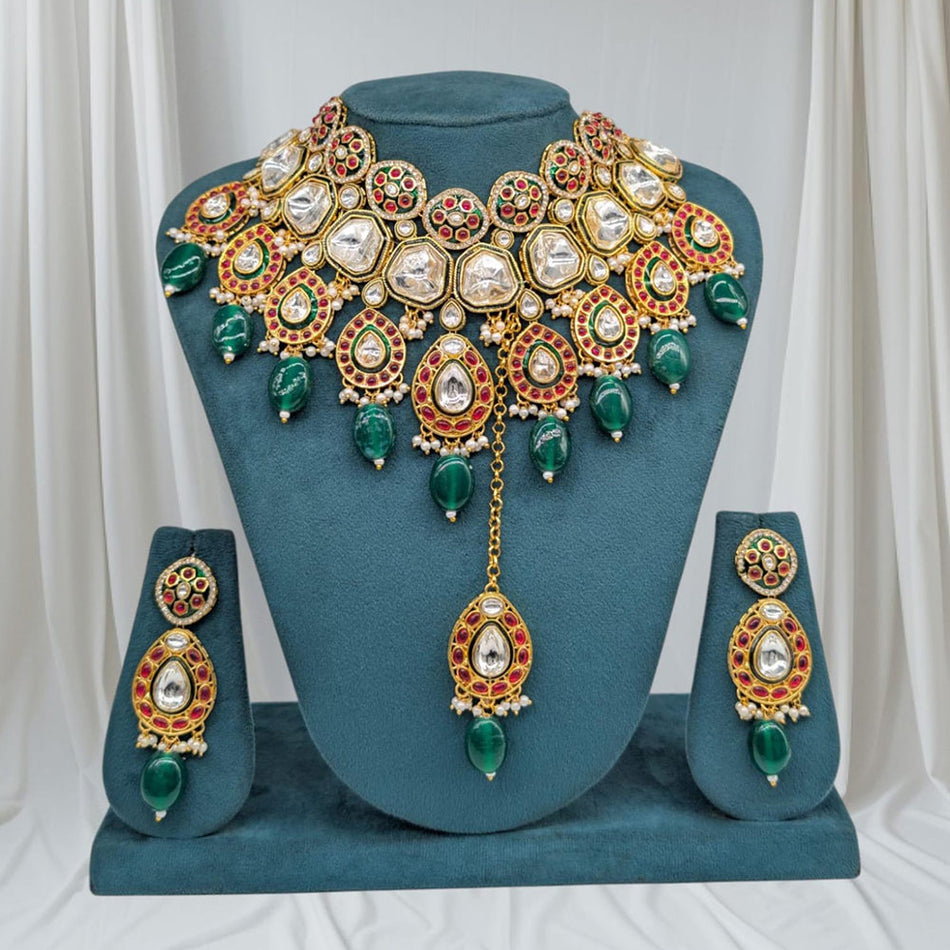 Kundan Choker Necklace in Gold Plated with Pearl Beads | Bridal Jewellery India