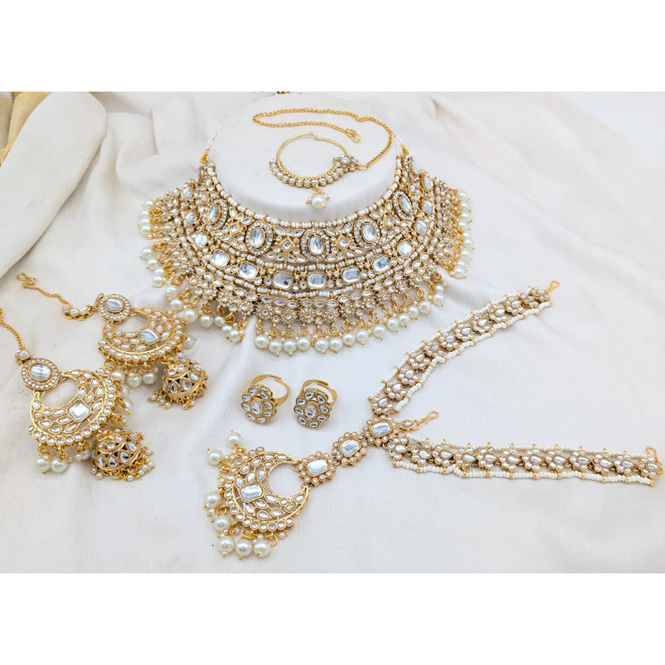 Kundan Choker Necklace in Gold Plated Silver with Pearls | Bridal Jewellery India