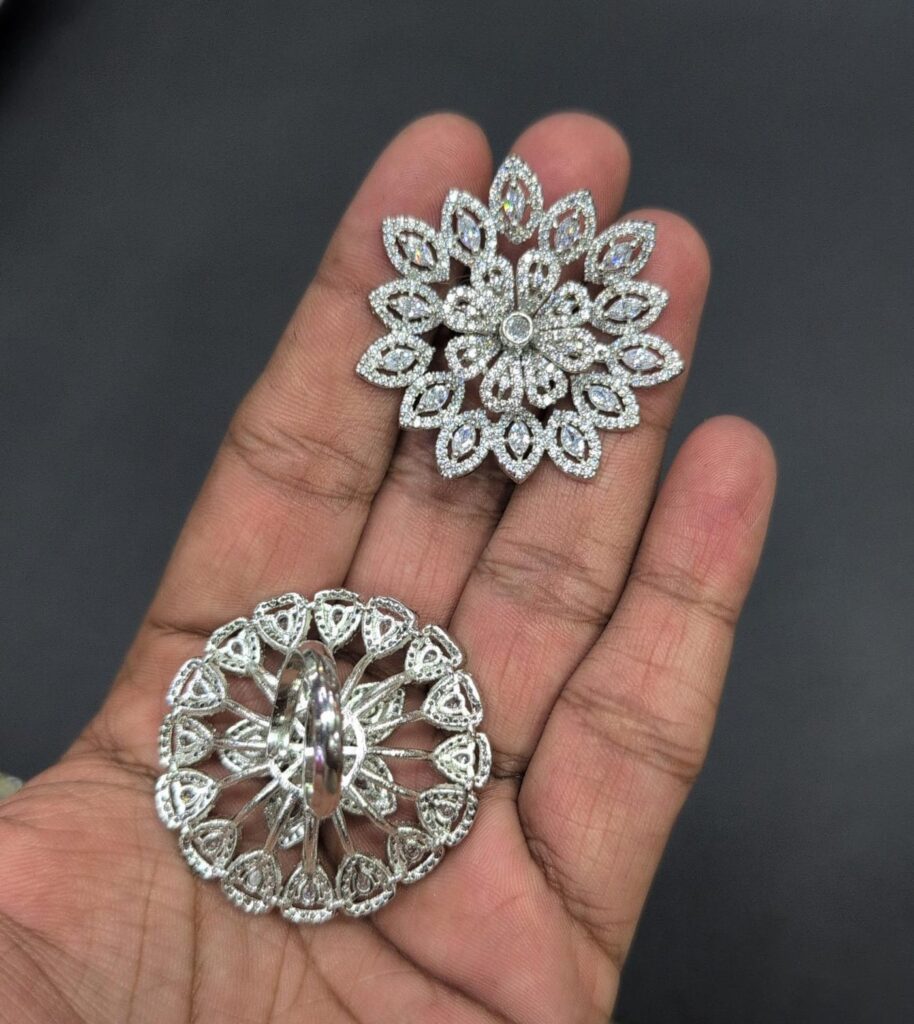 Crystal Ring in Rhodium Silver | Bridal Jewellery India