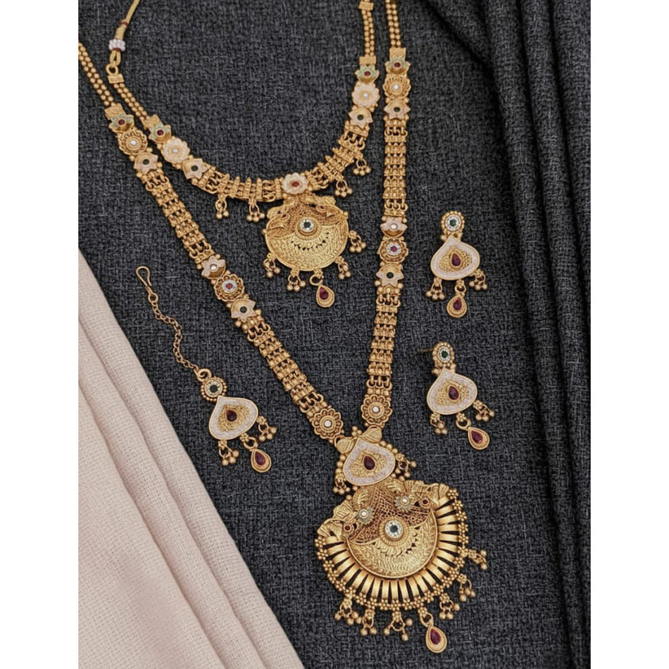 Meenakari Double Necklace in Gold Plated | Bridal Jewellery India
