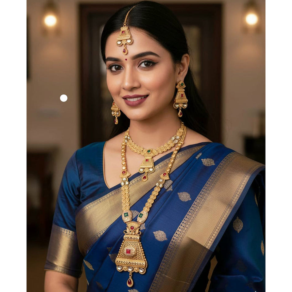 Premium Pota Stone in Rose Gold Plated Layered Necklace Set | Bridal Jewellery India