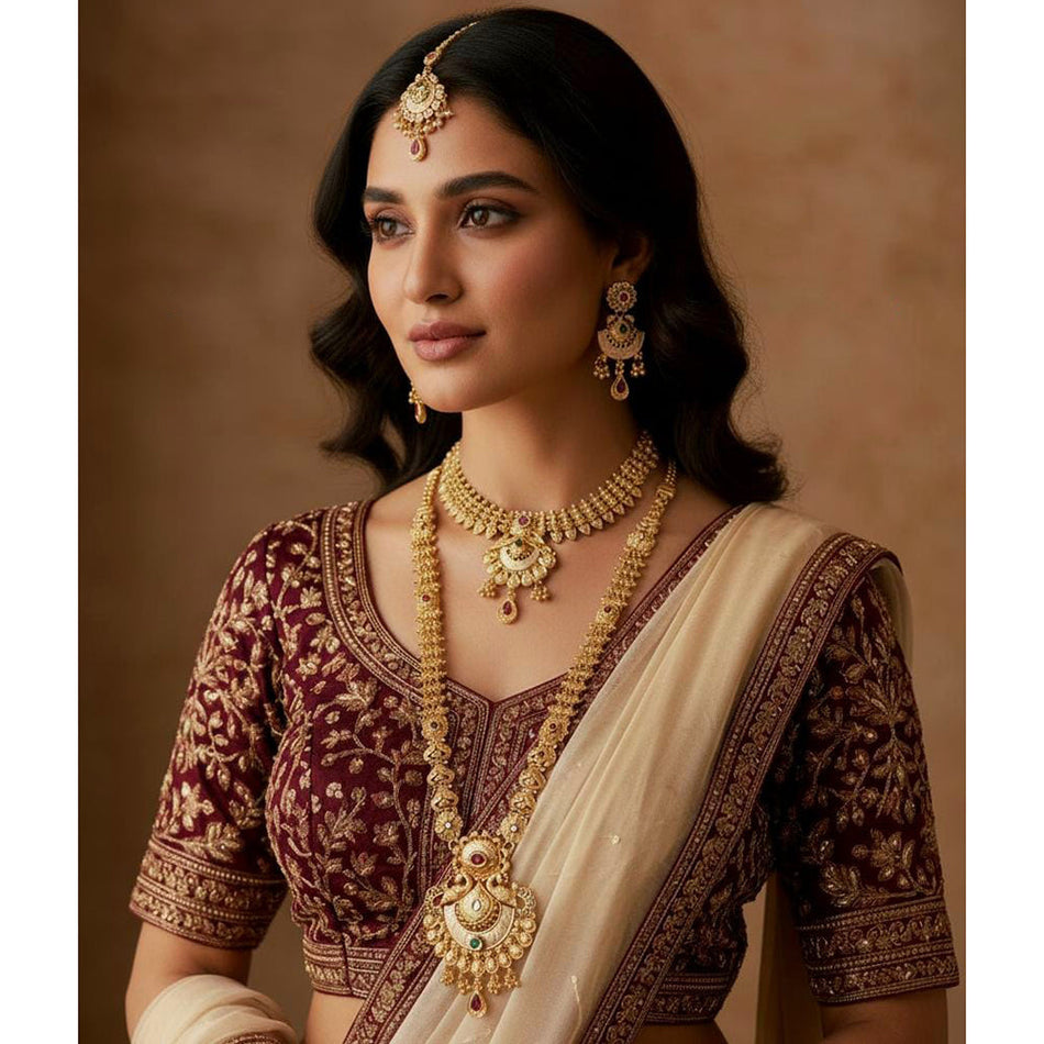 Meenakari Double Necklace in Premium Gold Plated | Bridal Jewellery India