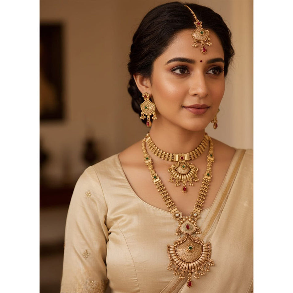 Meenakari Double Necklace in Platinum | Bridal Jewellery India