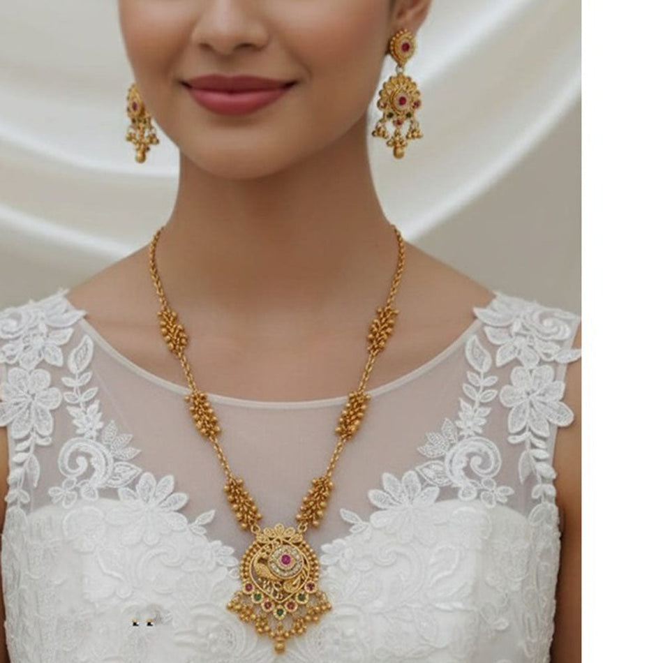 Designer Pota Stone Necklace in Rose Gold Plated | Bridal Jewellery India