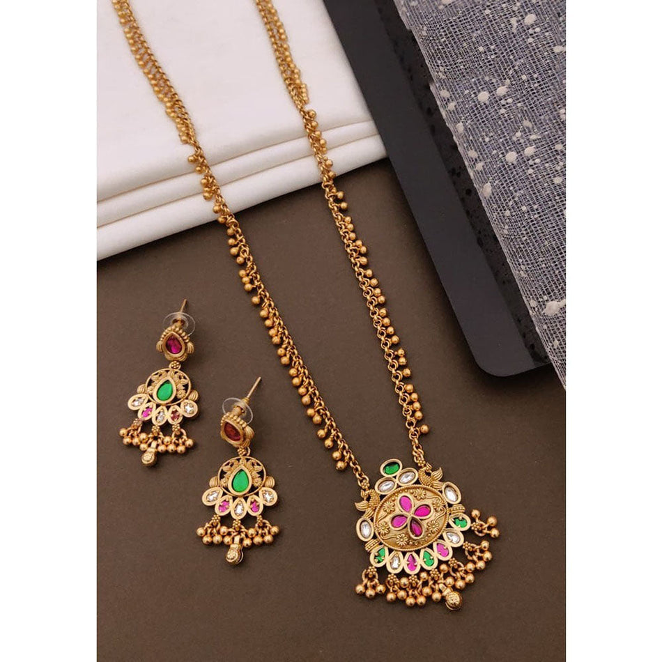 Pota Stone Pearl Necklace in White Gold Plated | Bridal Jewellery India