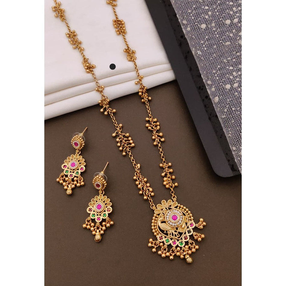 Designer Pota Stone Necklace in Gold Plated | Bridal Jewellery India