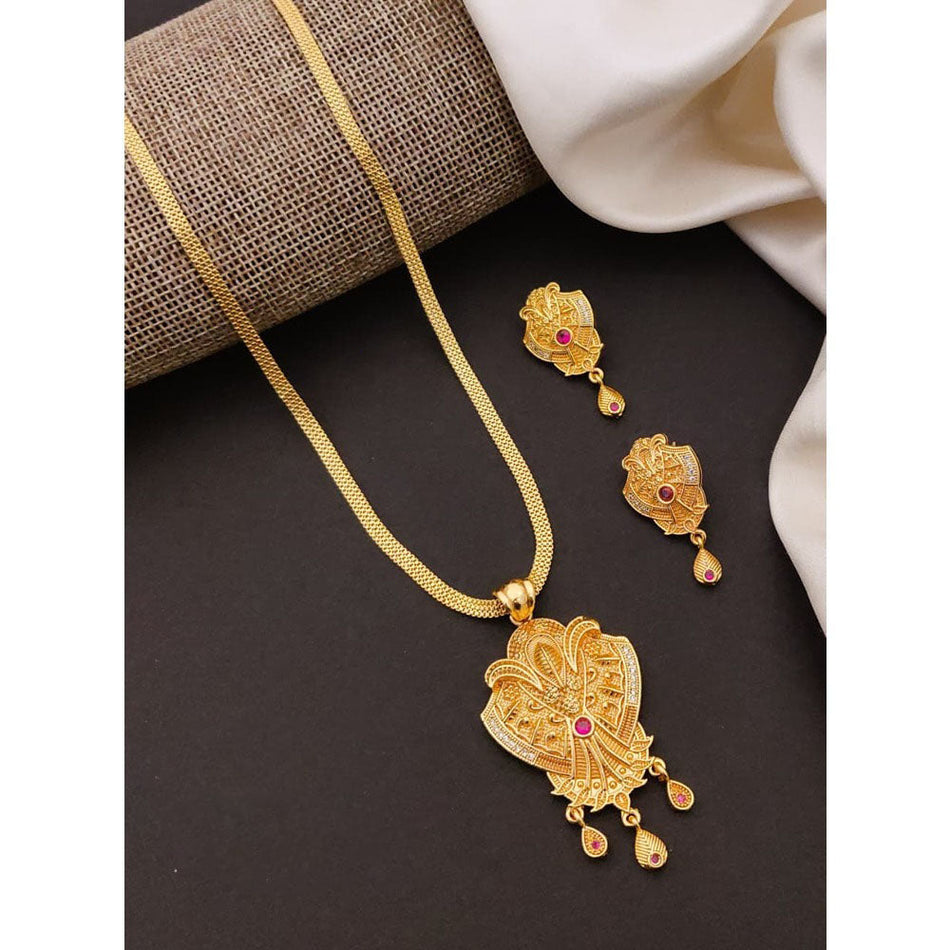 Elegant Pota Stone Chain Necklace in Gold Tone | Bridal Jewellery India