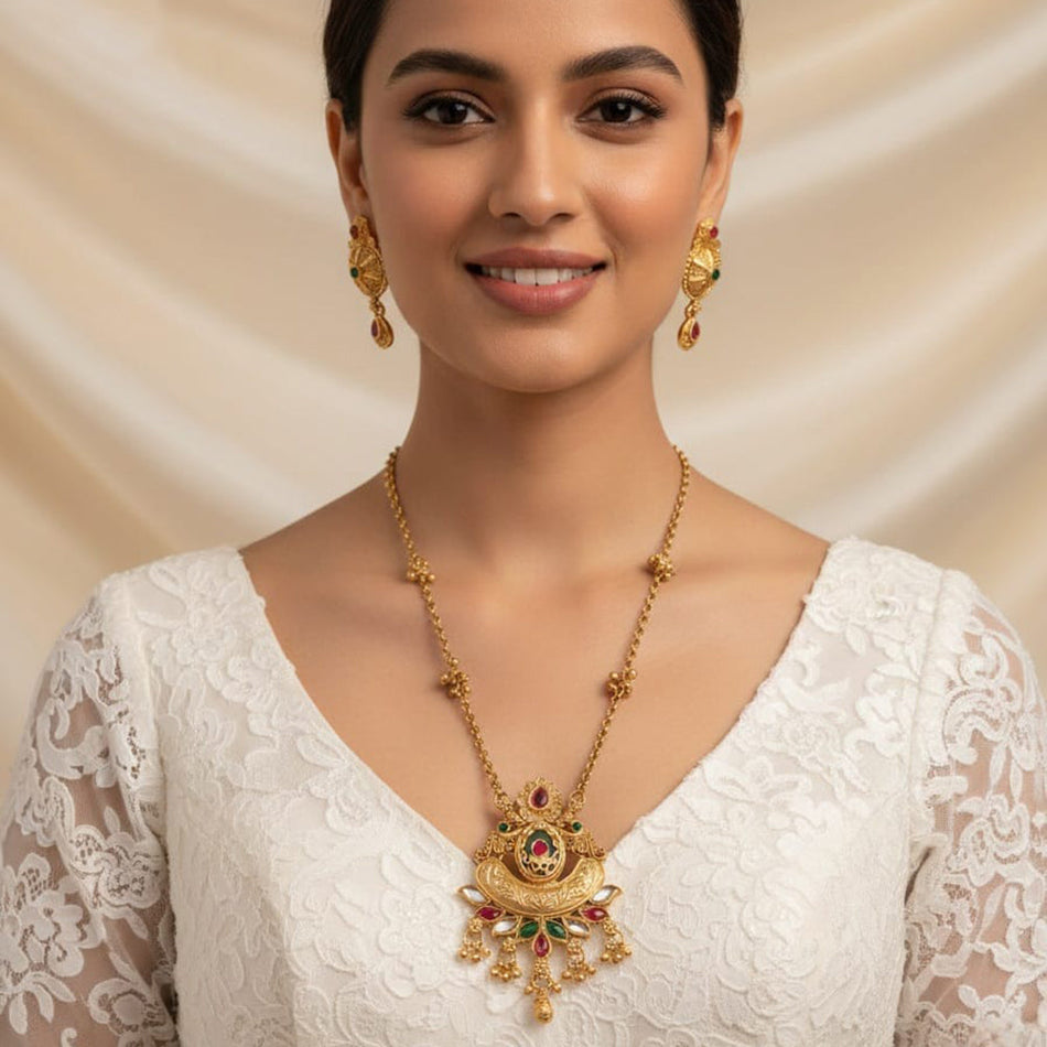 Designer Pearl Necklace in Gold Plated | Bridal Jewellery India