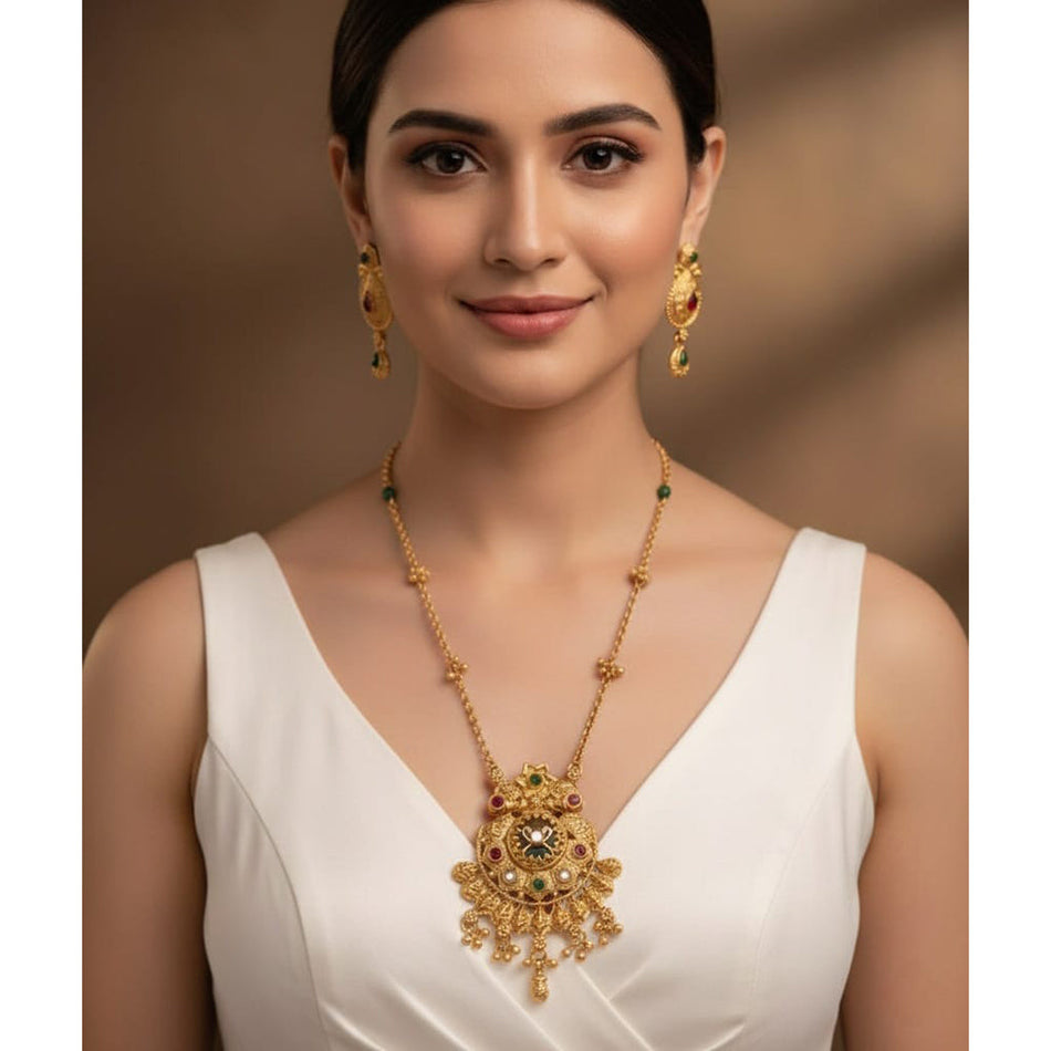 Pota Stone Necklace in Sterling Silver | Bridal Jewellery India